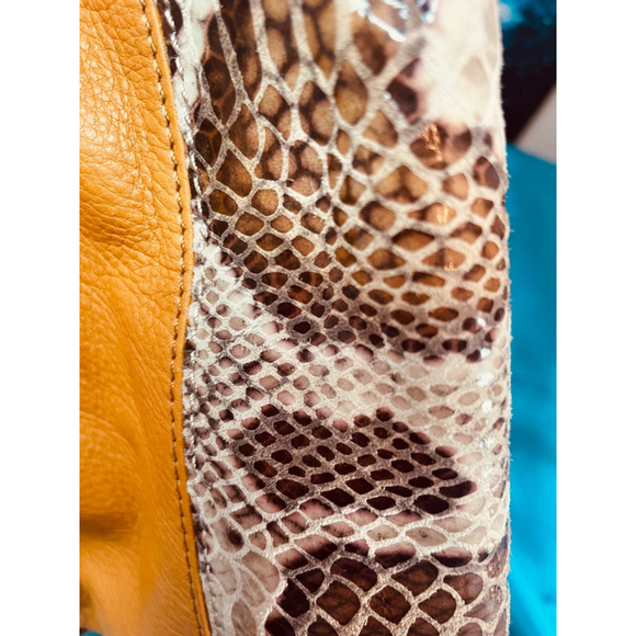 B Makowsky Tan Leather Bucket Bag Alligator Trim & Leopard Lining Ex Condition - Picture 13 of 16